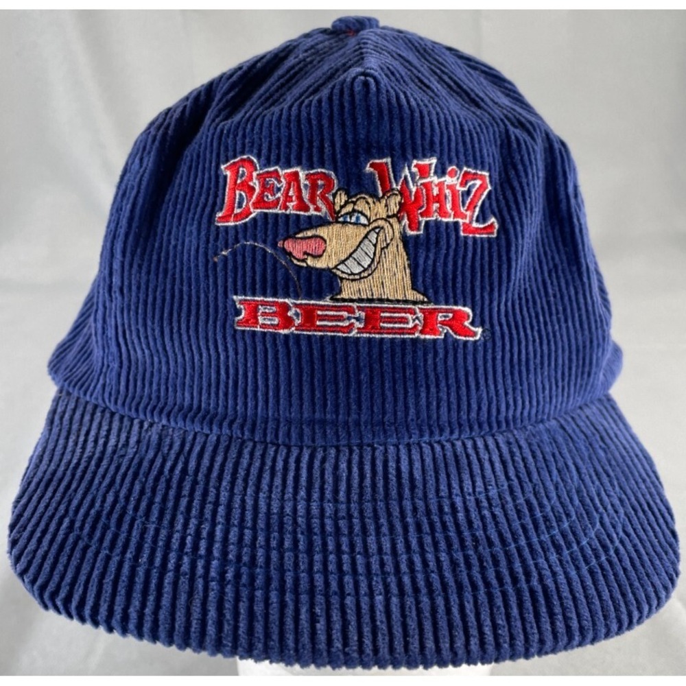 Eagle Bear Whiz Beer Corduroy Blue Hat Adjustable Strapback Embroidered Vintage